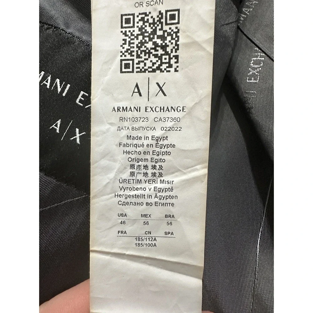 Armani Exchange Mens Two Button Blazer Black Size 46 Regular A|X Jacket
